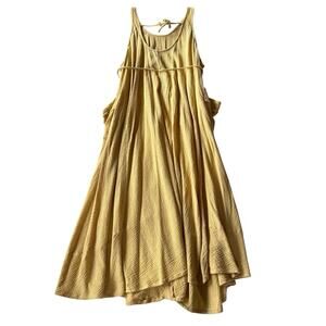 Oli & Hali Gauze Dress Yellow Boho Maxi Pockets Tie Waist Sleeveless L